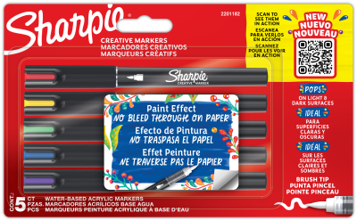 Комплект маркери Sharpie Acrylic Brush, 5 цвята, блистера