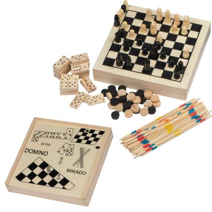 Комплект 4 игри в дървена кутия