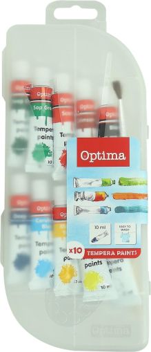 Темперни боички Optima, 10 цв x 10ml, пласт. кутия