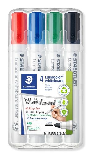 Комплект Маркери Staedtler Lumocolor 351 за бяла дъска, обли, 4 цвята