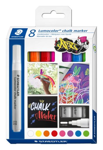 Комплект тебеширен маркер Staedtler Lumocolor 344, 8 цвята
