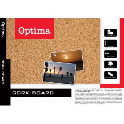 Дъска Optima, коркова с дървена рамка, 60x90 cm