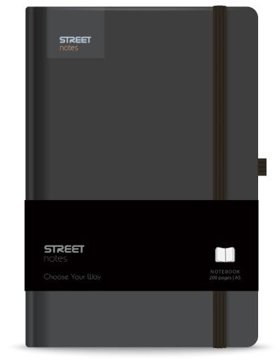 Бележник с ластик A5 Street, твърда корица, 96 листа, BLACK
