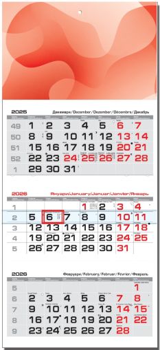 Стенен работен календар Бизнес 3-секц, червен