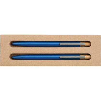 Комплект химикалка и автоматичен молив от рециклиран алуминий, СИН