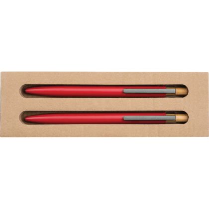 Комплект химикалка и автоматичен молив от рециклиран алуминий, ЧЕРВЕН
