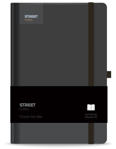 Бележник с ластик B5 Street, твърда корица, 96 листа, BLACK