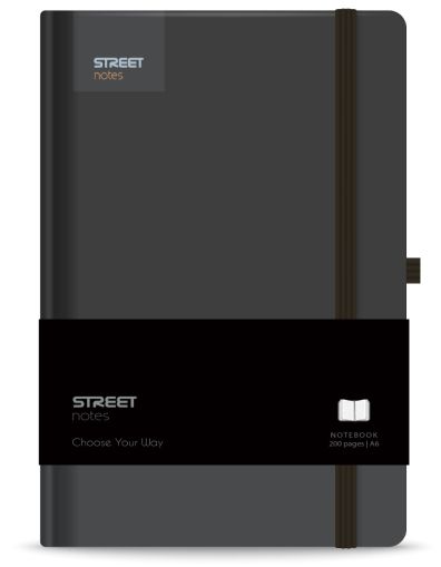 Бележник с ластик A6 Street, твърда корица, 96 листа, BLACK