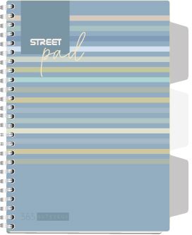 Тетрадка Street Pad, А5, спирала, PP, 100 листа, широки редове, stripes 3e