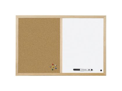 Дъска Bi-Office корк+бяла с дървена рамка,45х60 cm