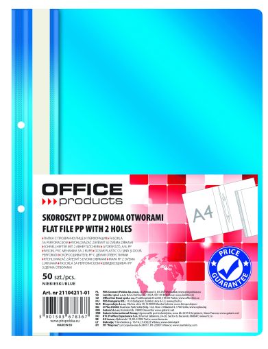 Папка Office Products с прозрачно лице с перф, синя