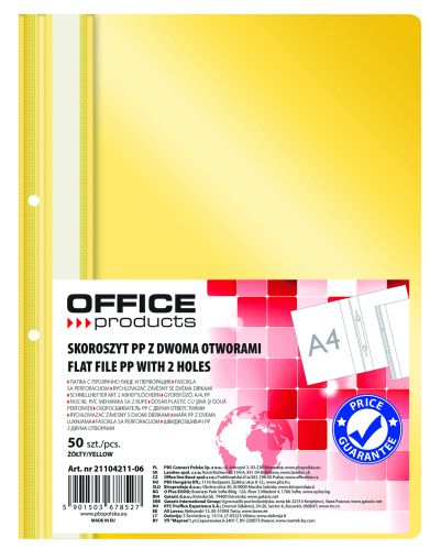 Папка Office Products с прозрачно лице с перф, жълта