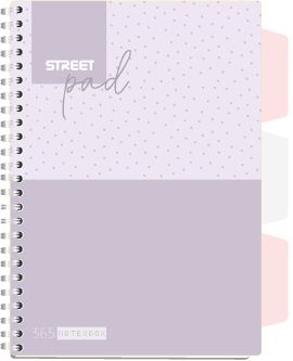 Тетрадка Street Pad, А4, спирала, PP, 100л, малки квадратчета,лилава