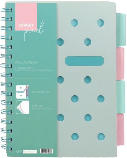 Тетрадка SP Dots, А5, спирала, PP,100л, широки редове , разделител, зелена