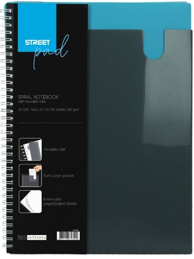 Тетрадка SP Office, А4, спирала, PP, 80л, широки редове, синя