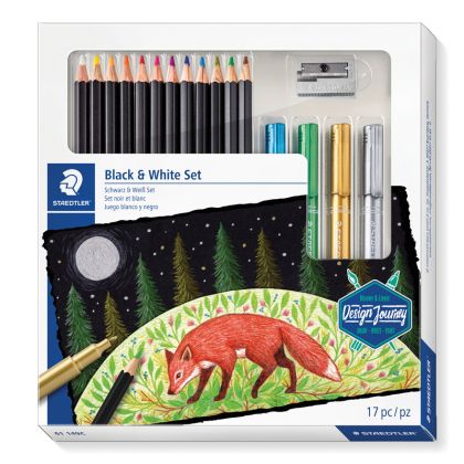 Комплект за рисуване Staedtler  Design Journey  Black&White, 17 части