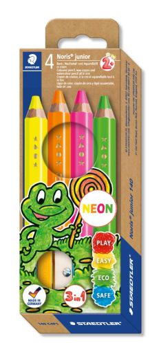 Цвeтни  моливи Staedtler Noris Junior, 4 неонoви цветове + острилка