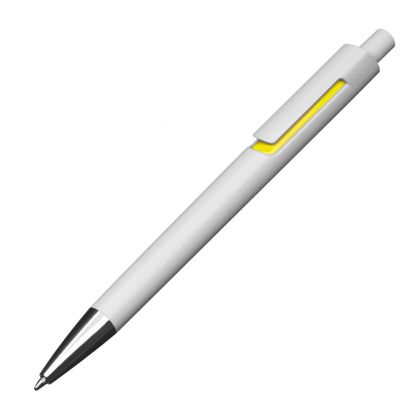Химикалка с механизъм, бяла/жълта