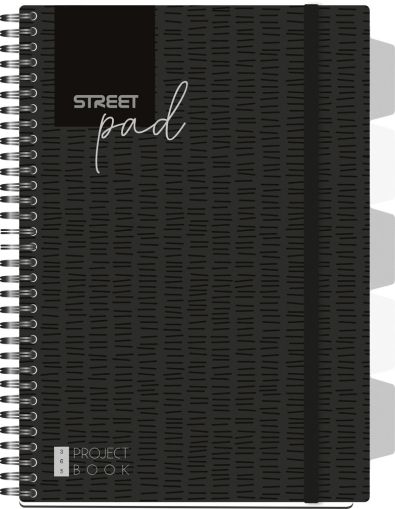 Тетрадка Street Pad, А5, спирала, PP, 100 листа, малки квадратчета, black
