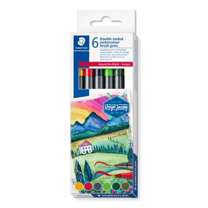 Акварелни флумастри Staedtler DJ, двувърхи, 6 цвята, EUROPE