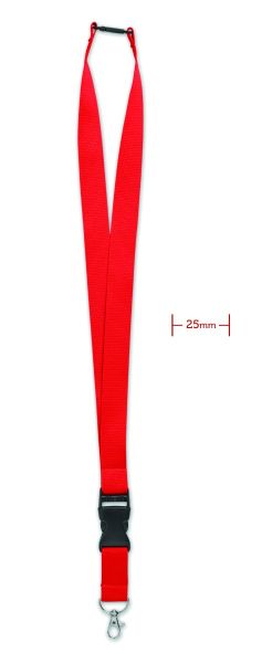 Лента за бадж, с предп. закопчалка, 25mm, червена