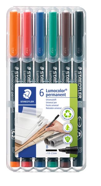 Комплект маркери Staedtler Lumocolor 314 OHP B, 6 цвята