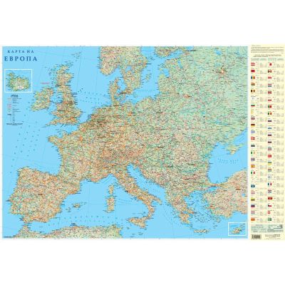 Стенна карта 70х100cm, 2лайсни, 150g, UV-лак, Европа