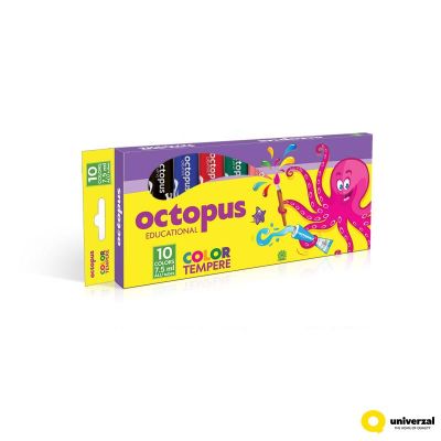 Темперни боички Octopus, 10 цвята х 7.5 ml