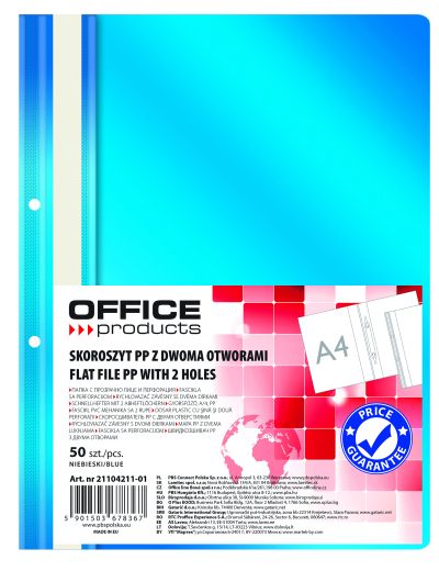 Папка Office Products с прозрачно лице с перф, синя