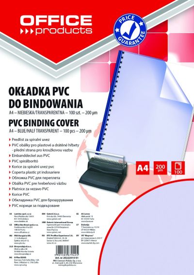 Корица за подвързване, PVC, А4 200микрона опаковка 100, прозрачно синя