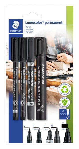 Комплект маркери Staedtler Lumocolor перманентни, черни, 4 броя
