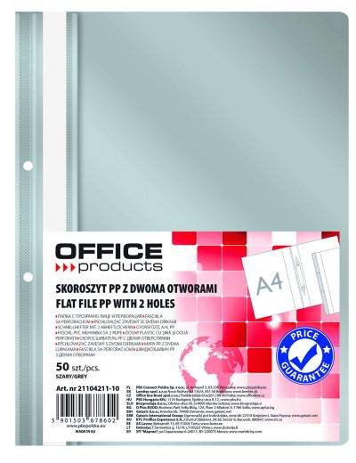 Папка Office Products с прозрачно лице с перф, сива
