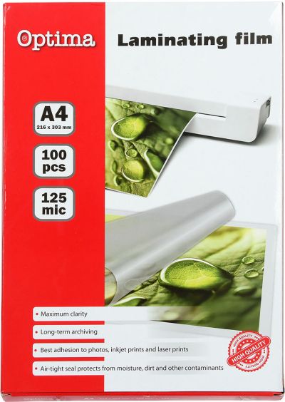 Фолио за ламиниране Optima А4, 125my, опаковка 100