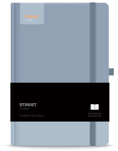 Бележник с ластик A6 Street, твърда корица, 96 листа, BLUE