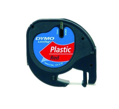Eтикети Dymo за LetraTag, 12mmх4m, пластмасови, черв