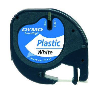 Eтикети Dymo за LetraTag, 12mmх4m, пластмасови, бели