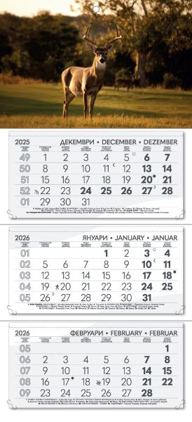 Стенен работен календар РК 103, 3 секции, сив