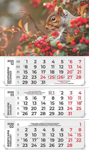 Стенен работен календар РК 313, 3 секции, черен/черв