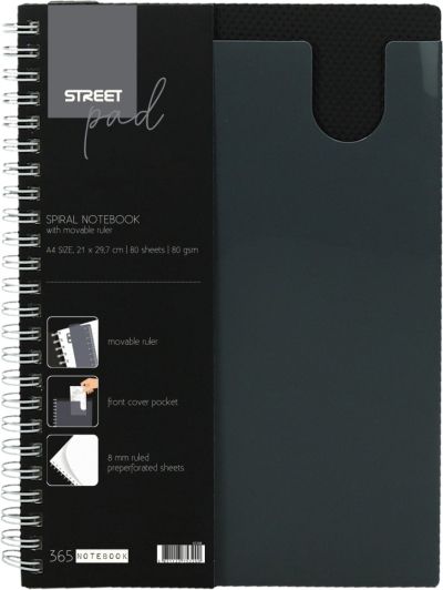 Тетрадка SP Office, А5, спирала, PP, 80л, малки квадратчета, черна