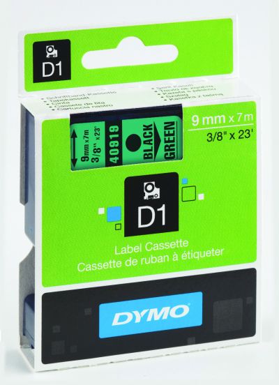 Етикети Dymo D1 Standard, 9mmх7m,чер текст/зел фон