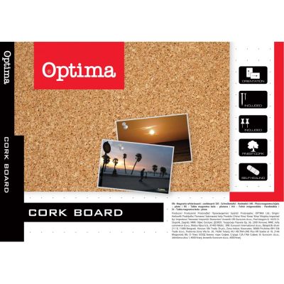 Дъска Optima, коркова с дървена рамка, 60x90 cm