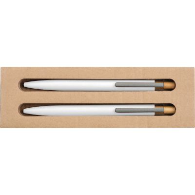 Комплект химикалка и автоматичен молив от рециклиран алуминий, БЯЛ