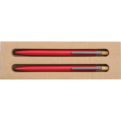 Комплект химикалка и автоматичен молив от рециклиран алуминий, ЧЕРВЕН