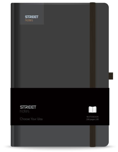 Бележник с ластик B5 Street, твърда корица, 96 листа, BLACK