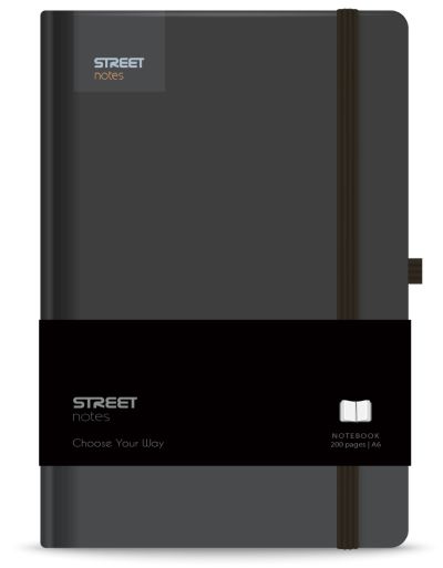 Бележник с ластик A6 Street, твърда корица, 96 листа, BLACK