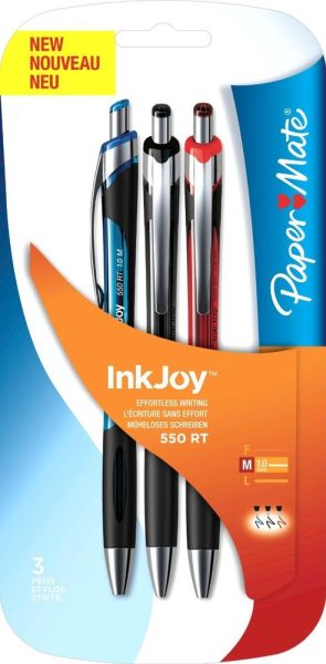 Химикалка Papermate InkJoy 550 RT, опаковка 3, стандартни цветове
