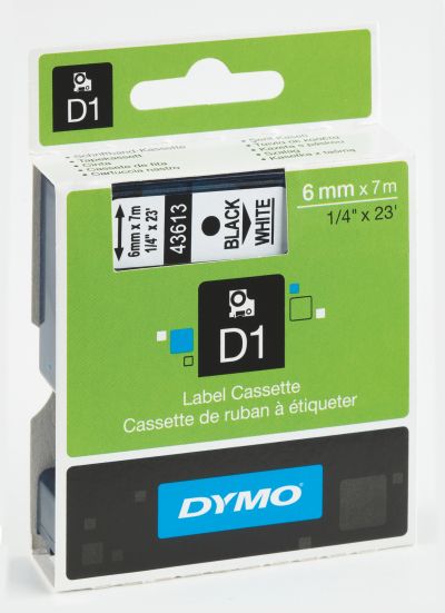 Етикети Dymo D1 Standard, 6mmх7m,чер текст/бял фон