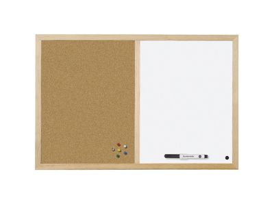 Дъска Bi-Office корк+бяла с дървена рамка,60х90 cm