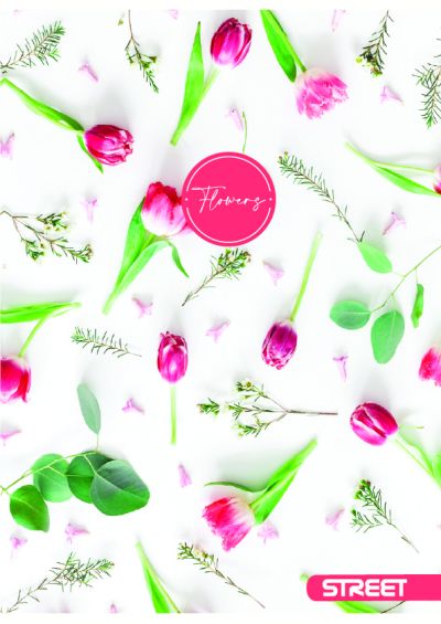 Тетрадка с телчета А5, 60 листа, широки редове, БГ, Flowers