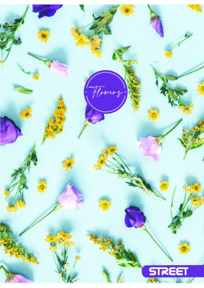 Тетрадка с телчета А5, 60 листа, широки редове, БГ, Flowers